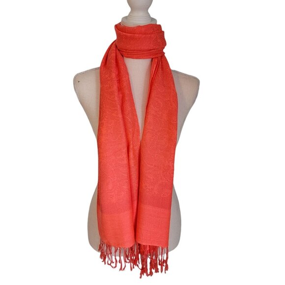 Pashmina‎ Scarf Shawl Wrap 70% Pashmina 30% Silk Melon Color Fringe NWOT - Picture 1 of 1
